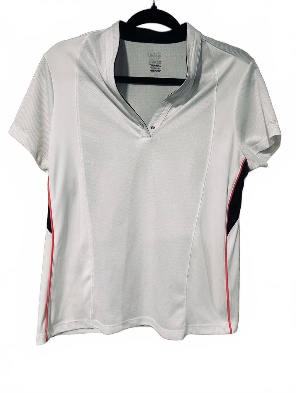 Izod White Short-Sleeve Performance Polo with Pink and Black Accents